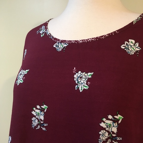 Boho Burgundy Floral 3/4 Sleeve Shift Dress - Picture 7 of 8